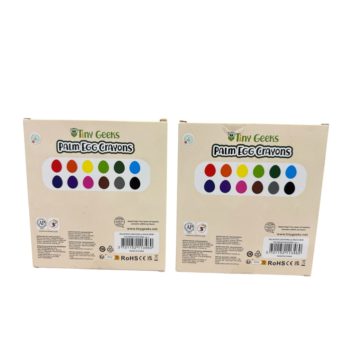 Set of 2 Tiny Geeks Palm Egg Crayons 12 Colors Non-Toxic For Toddlers & Kids Easy Grip Art Set
