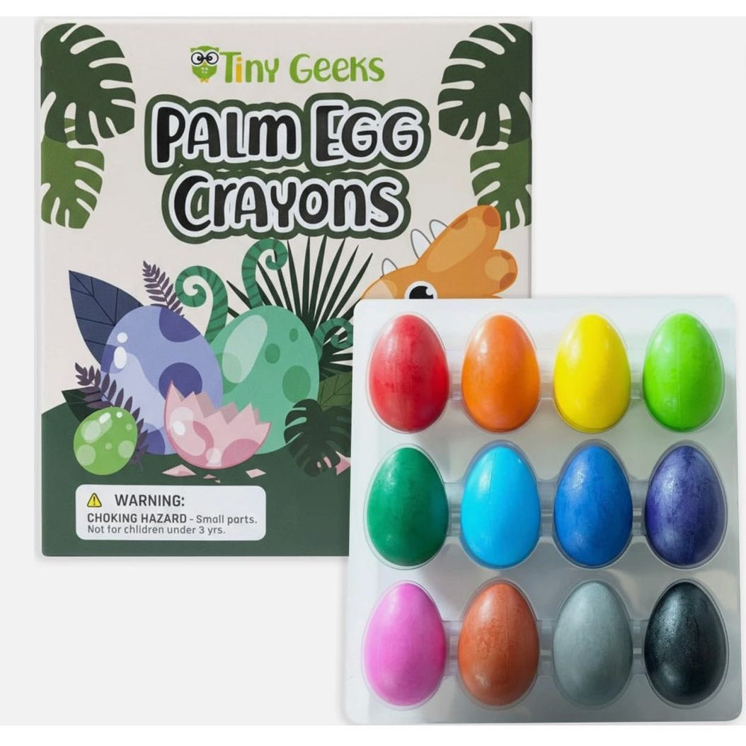Set of 2 Tiny Geeks Palm Egg Crayons 12 Colors Non-Toxic For Toddlers & Kids Easy Grip Art Set