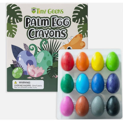 Set of 2 Tiny Geeks Palm Egg Crayons 12 Colors Non-Toxic For Toddlers & Kids Easy Grip Art Set