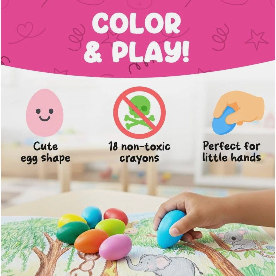 Set of 2 Tiny Geeks Palm Egg Crayons 12 Colors Non-Toxic For Toddlers & Kids Easy Grip Art Set