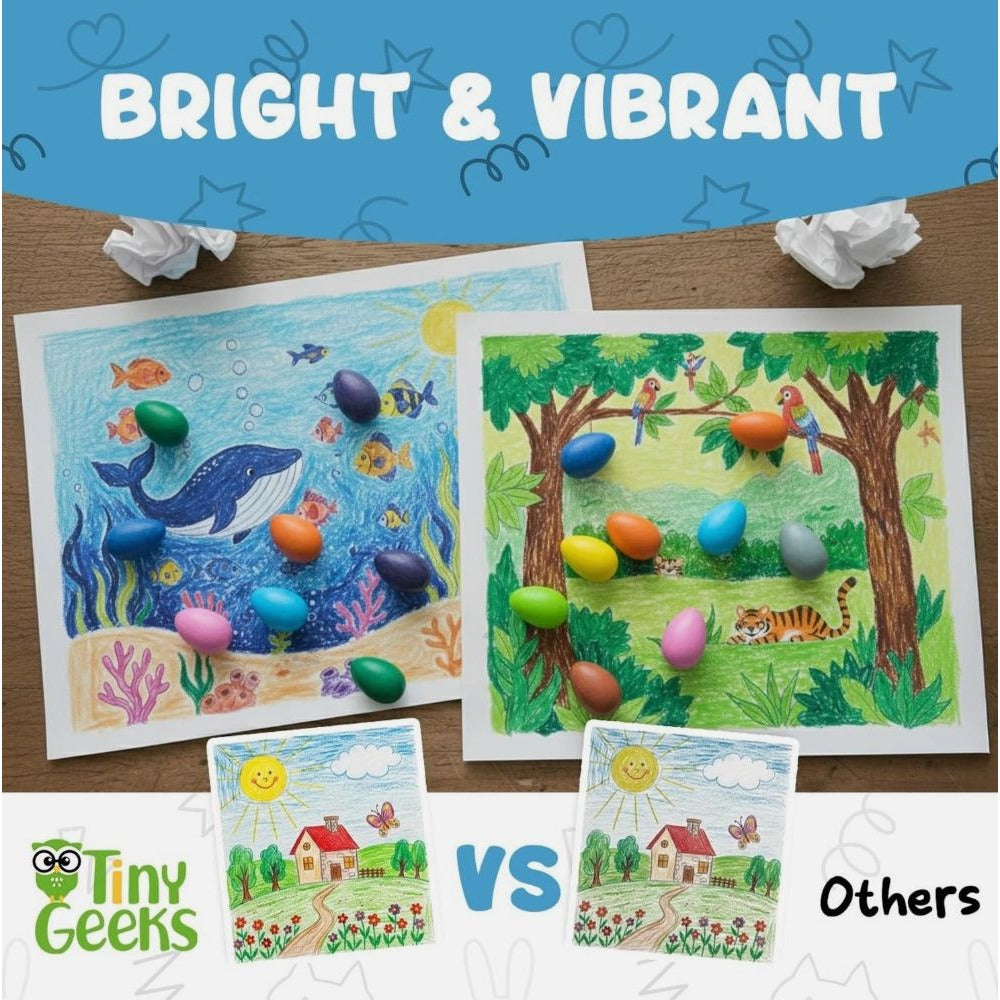 Set of 2 Tiny Geeks Palm Egg Crayons 12 Colors Non-Toxic For Toddlers & Kids Easy Grip Art Set