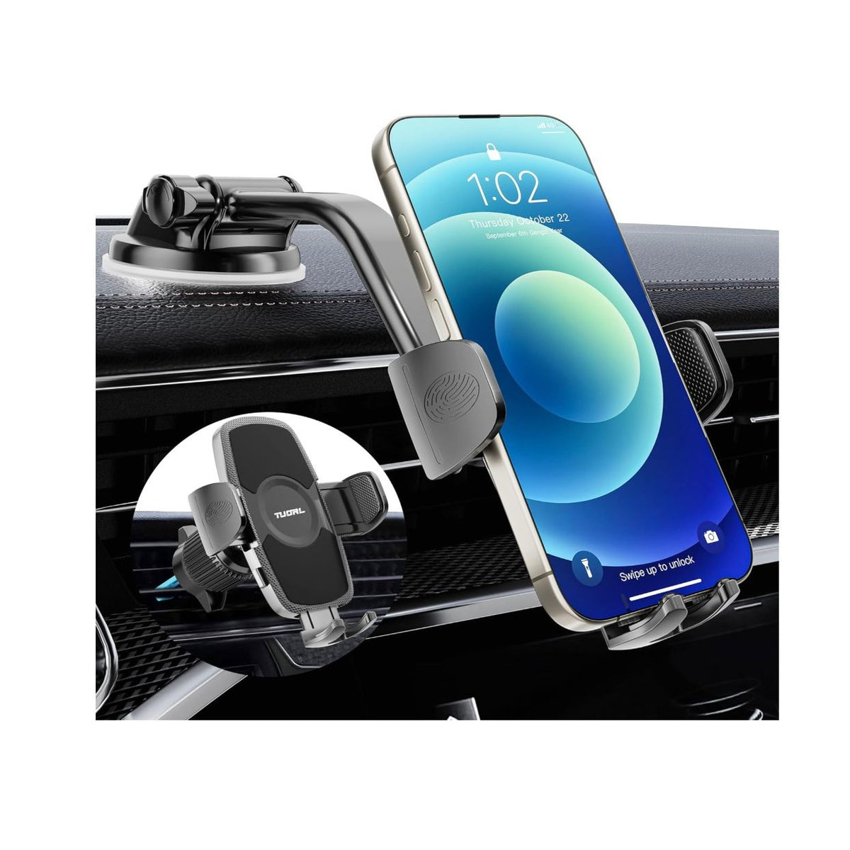 Car Phone Holder Mount With 360° Rotating Arm & Powerful Suction For Dashboard & Air Vent Compatible With 4"-7" Phones