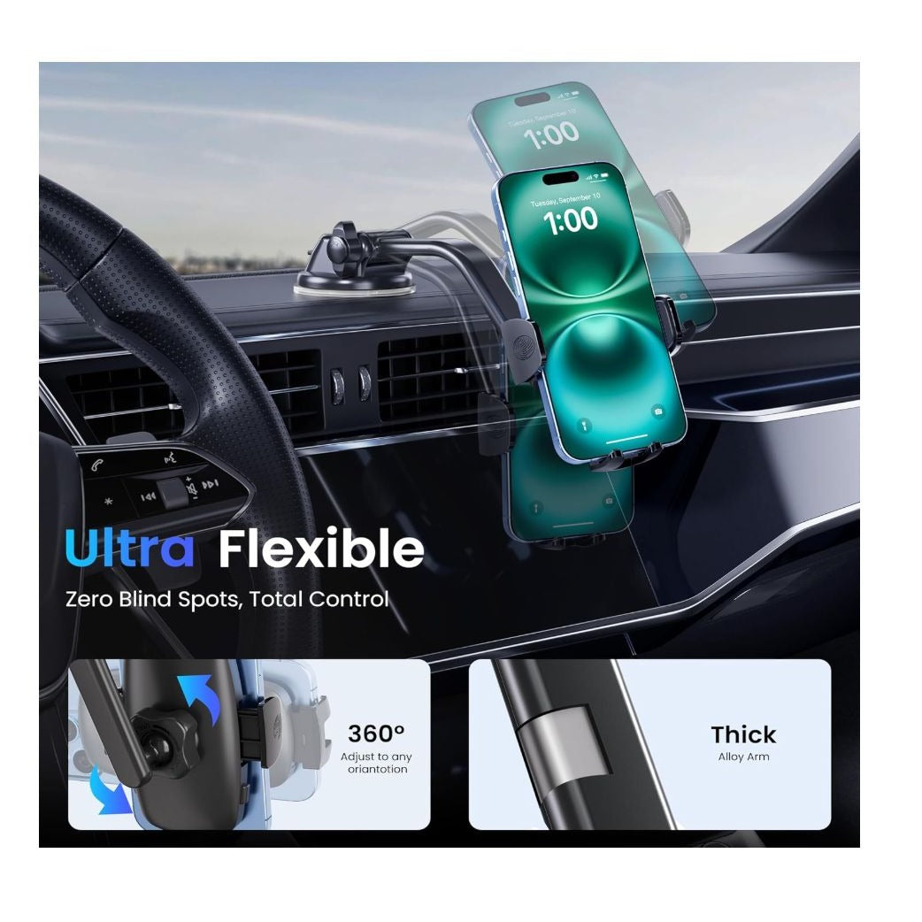 Car Phone Holder Mount With 360° Rotating Arm & Powerful Suction For Dashboard & Air Vent Compatible With 4"-7" Phones