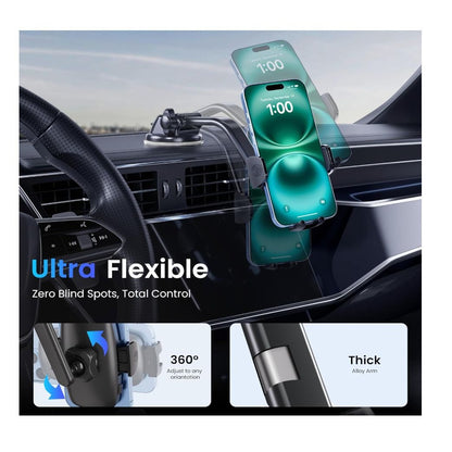 Car Phone Holder Mount With 360° Rotating Arm & Powerful Suction For Dashboard & Air Vent Compatible With 4"-7" Phones