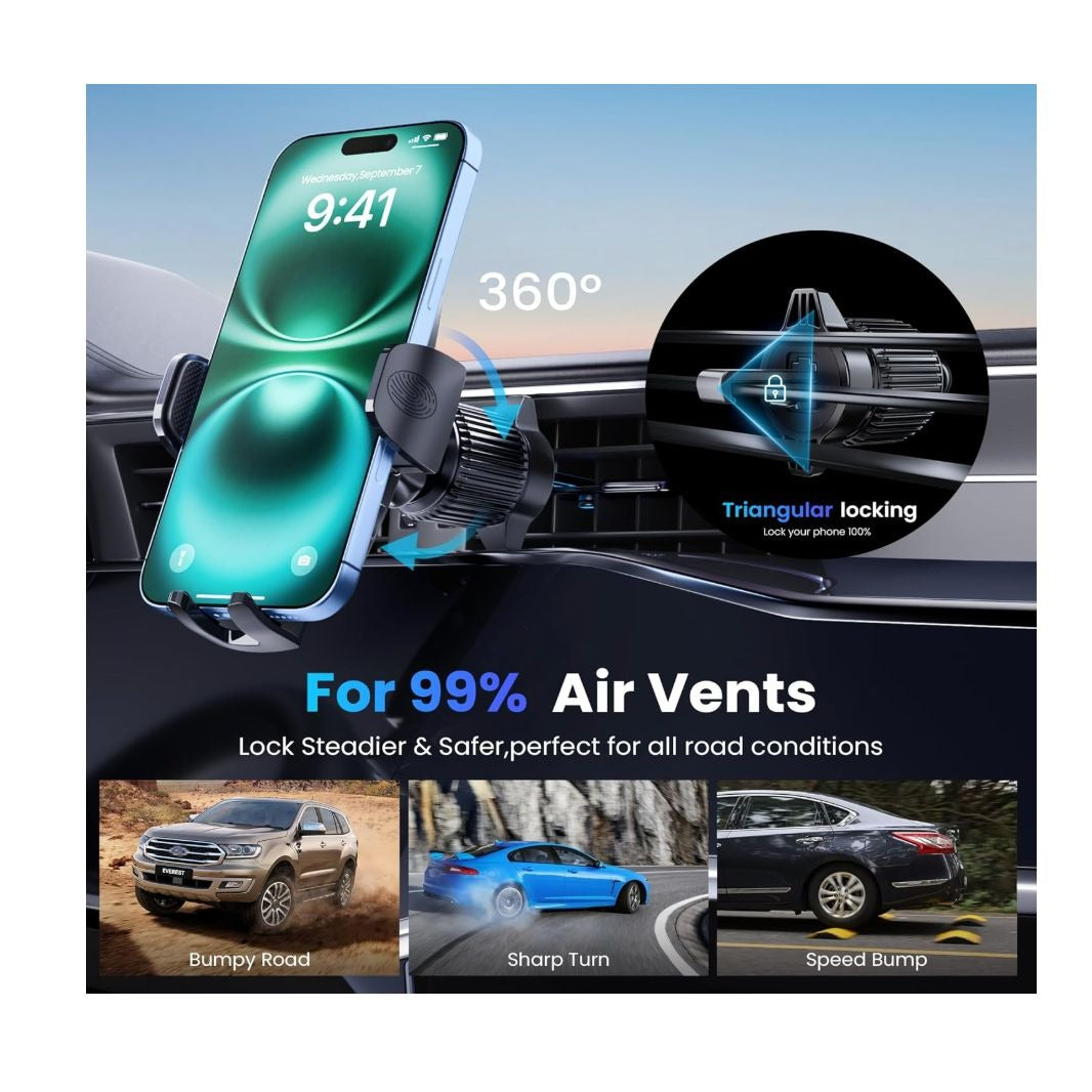 Car Phone Holder Mount With 360° Rotating Arm & Powerful Suction For Dashboard & Air Vent Compatible With 4"-7" Phones