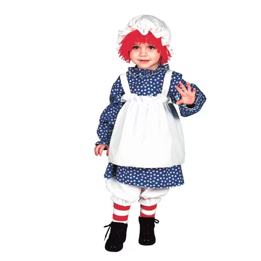 Raggedy Ann & Andy Toddler Costume Size 1-2 Dress, Apron, Bloomers, Cap, Wig, and Socks Classic Design