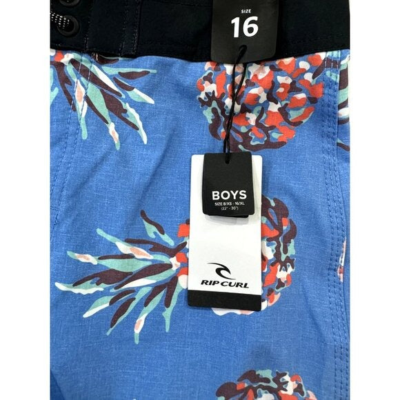 Rip Curl Boys Pineapple Print Blue Boardshorts Size 16 NEW