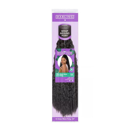 Darling Deep Wave Pony 20" Synthetic Hairpiece Color 1B Wrap Around Natural Luster Long-Lasting Protective Style