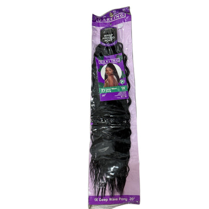 Darling Deep Wave Pony 20" Synthetic Hairpiece Color 1B Wrap Around Natural Luster Long-Lasting Protective Style