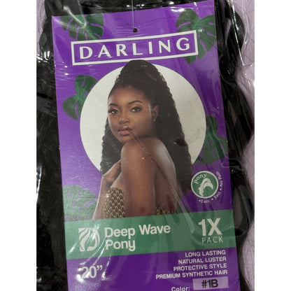 Darling Deep Wave Pony 20" Synthetic Hairpiece Color 1B Wrap Around Natural Luster Long-Lasting Protective Style