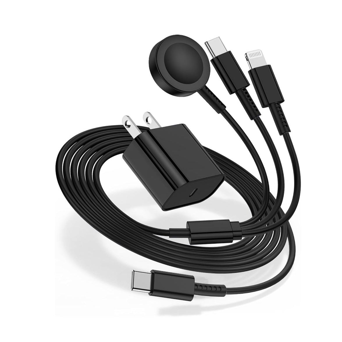 3-In-1 Fast Charging Cable For iPhone iWatch & USB-C Devices With Magnetic Charging Pad & Smart Safety Chip