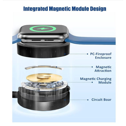 3-In-1 Fast Charging Cable For iPhone iWatch & USB-C Devices With Magnetic Charging Pad & Smart Safety Chip