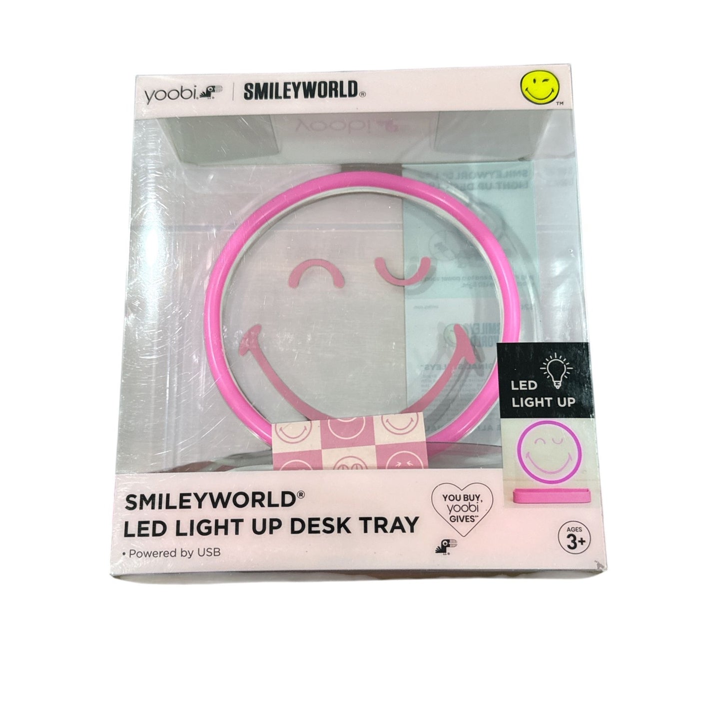 Set of 6pcs SmileyWorld LED Light Up Desk Tray, Pink Wireless Mouse, Earbuds, Mouse Pad, Vanity Mirror & Kindle Case