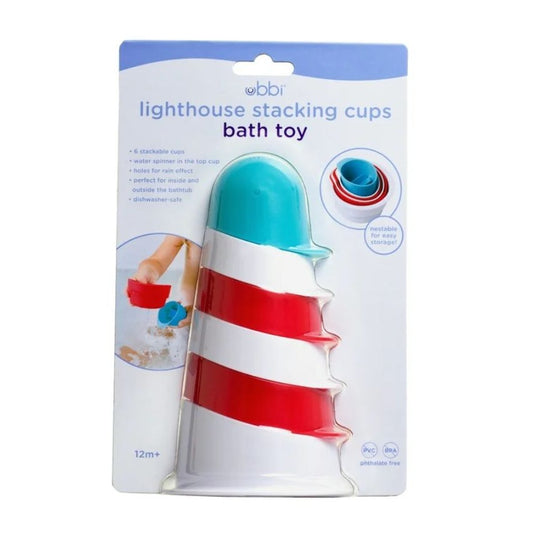 Ubbi Lighthouse Stacking Cups Bath Toy 6 Stackable Cups Dishwasher Safe Phthalate-Free 0M+
