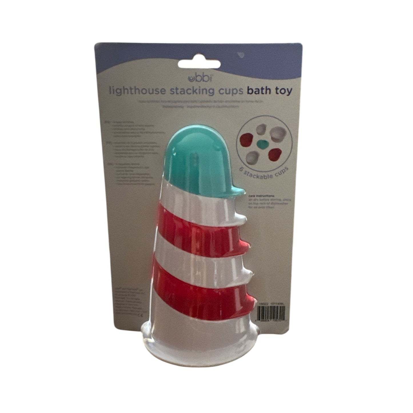 Ubbi Lighthouse Stacking Cups Bath Toy 6 Stackable Cups Dishwasher Safe Phthalate-Free 0M+