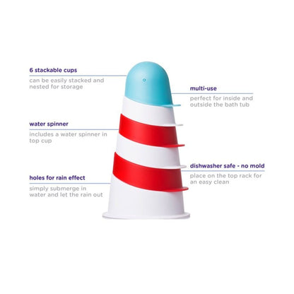 Ubbi Lighthouse Stacking Cups Bath Toy 6 Stackable Cups Dishwasher Safe Phthalate-Free 0M+