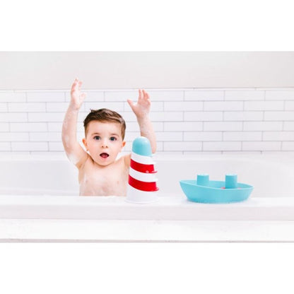 Ubbi Lighthouse Stacking Cups Bath Toy 6 Stackable Cups Dishwasher Safe Phthalate-Free 0M+