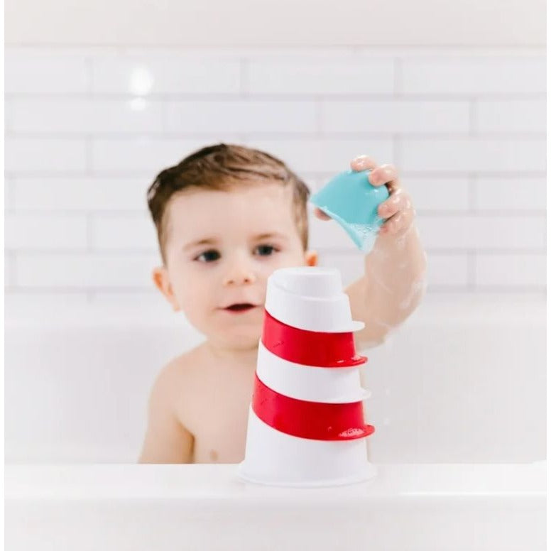 Ubbi Lighthouse Stacking Cups Bath Toy 6 Stackable Cups Dishwasher Safe Phthalate-Free 0M+