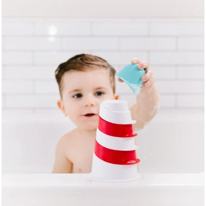 Ubbi Lighthouse Stacking Cups Bath Toy 6 Stackable Cups Dishwasher Safe Phthalate-Free 0M+