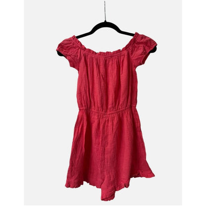 BP. Coral Off-Shoulder Button-Front Ruffle Romper XXS