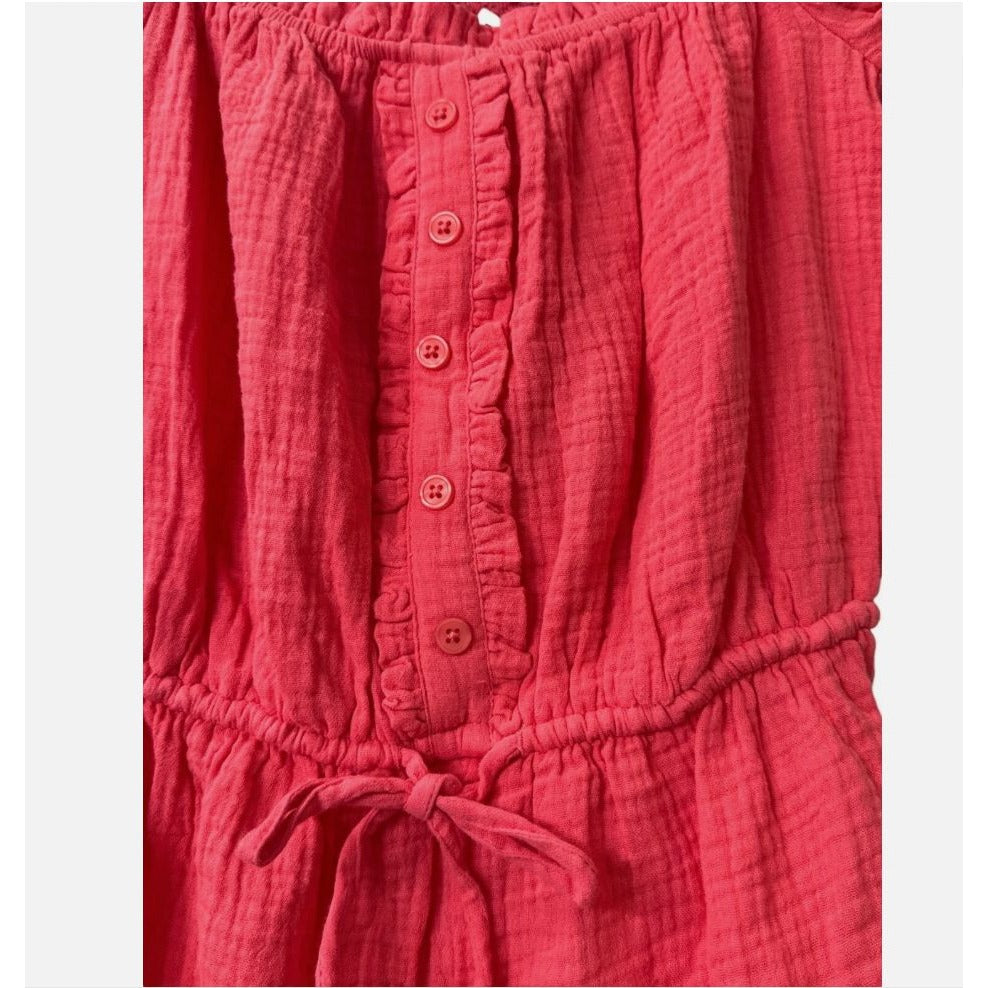 BP. Coral Off-Shoulder Button-Front Ruffle Romper XXS
