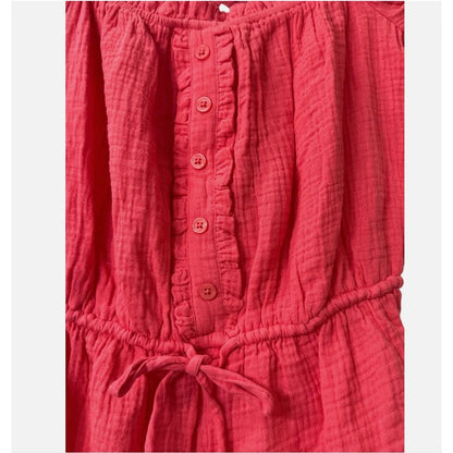 BP. Coral Off-Shoulder Button-Front Ruffle Romper XXS