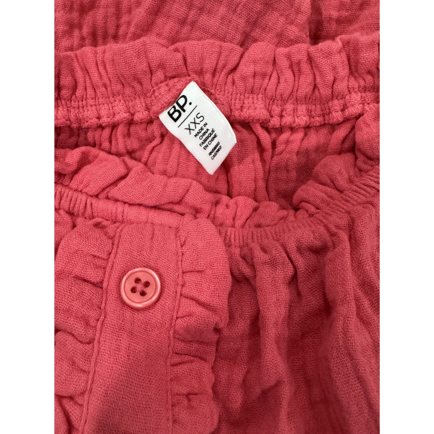 BP. Coral Off-Shoulder Button-Front Ruffle Romper XXS