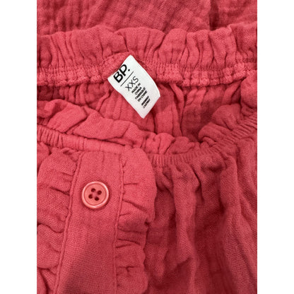 BP. Coral Off-Shoulder Button-Front Ruffle Romper XXS