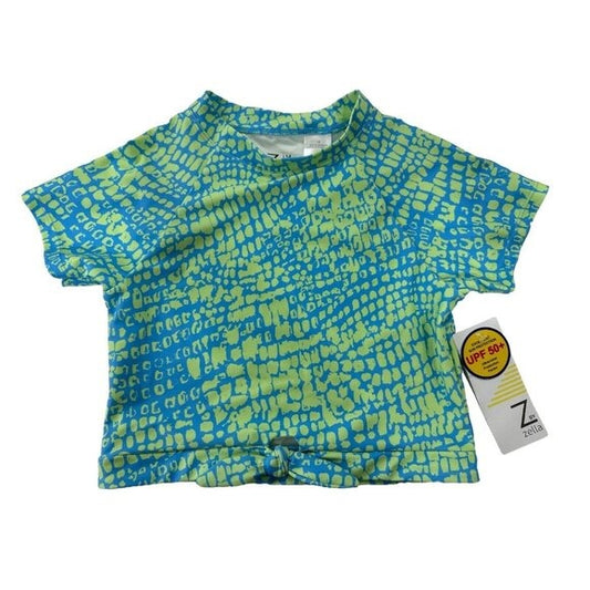 Z By Zella Girls UPF 50+ Cropped Short Sleeve Top Blue/Green Print Size 14