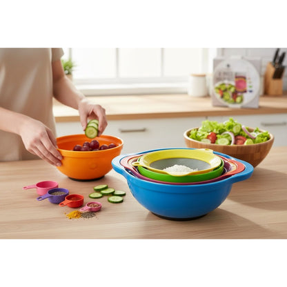 8-Piece Nested Prep Set With Measuring Cups, Mixing Bowls, Sifter & Colander, BPA-Free Food Safe Multi-Color Kitchen Tools