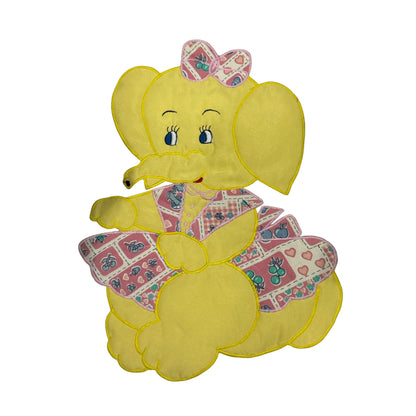 Yellow Elephant Patch Fabric Appliqué With Pink Bow & Patchwork 16"x10"