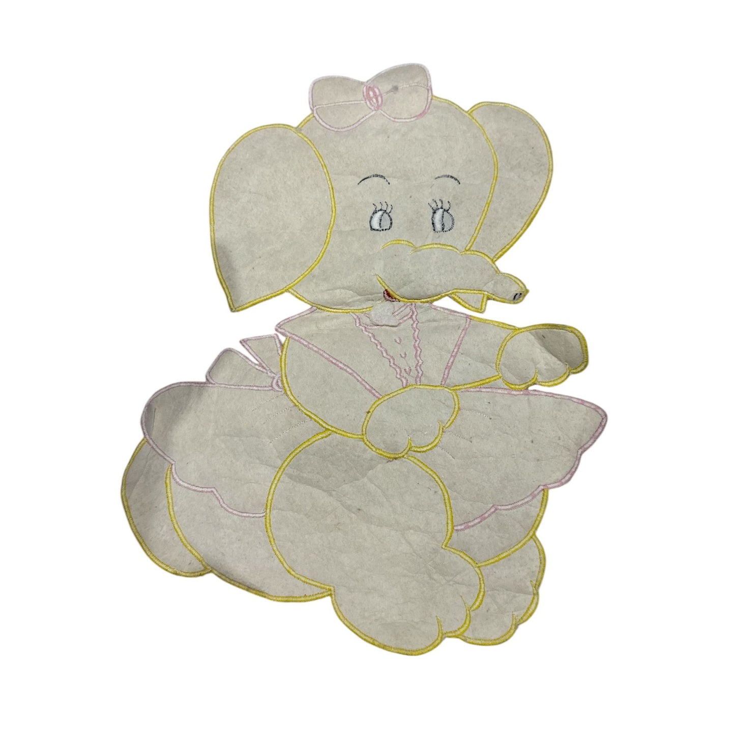 Yellow Elephant Patch Fabric Appliqué With Pink Bow & Patchwork 16"x10"