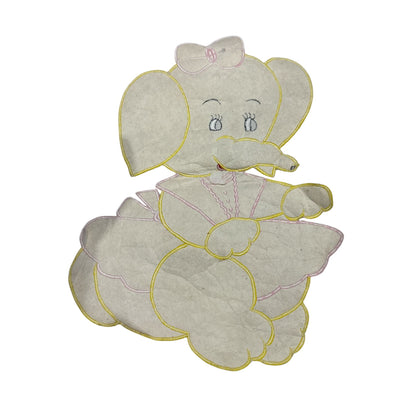 Yellow Elephant Patch Fabric Appliqué With Pink Bow & Patchwork 16"x10"