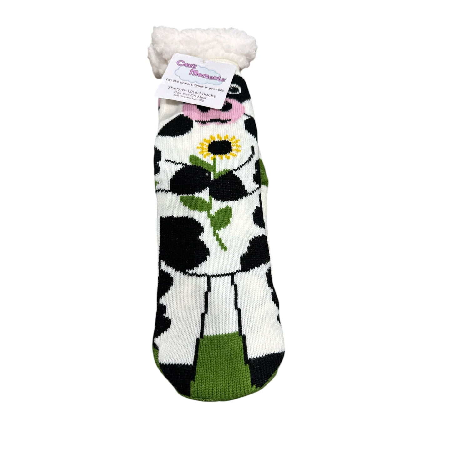 Sherpa-Lined Cow-Themed Non-Slip Cozy Socks One Size Soft & Warm Fun Farm Animal Design By Cozy Moments