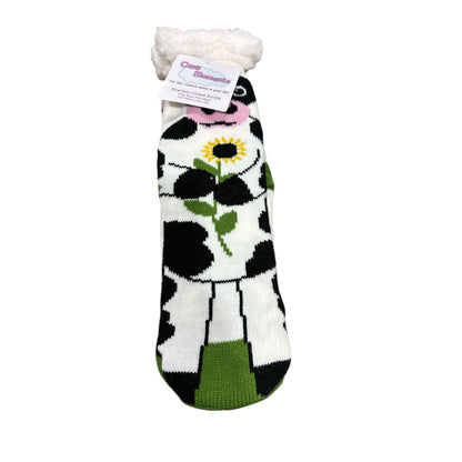 Sherpa-Lined Cow-Themed Non-Slip Cozy Socks One Size Soft & Warm Fun Farm Animal Design By Cozy Moments