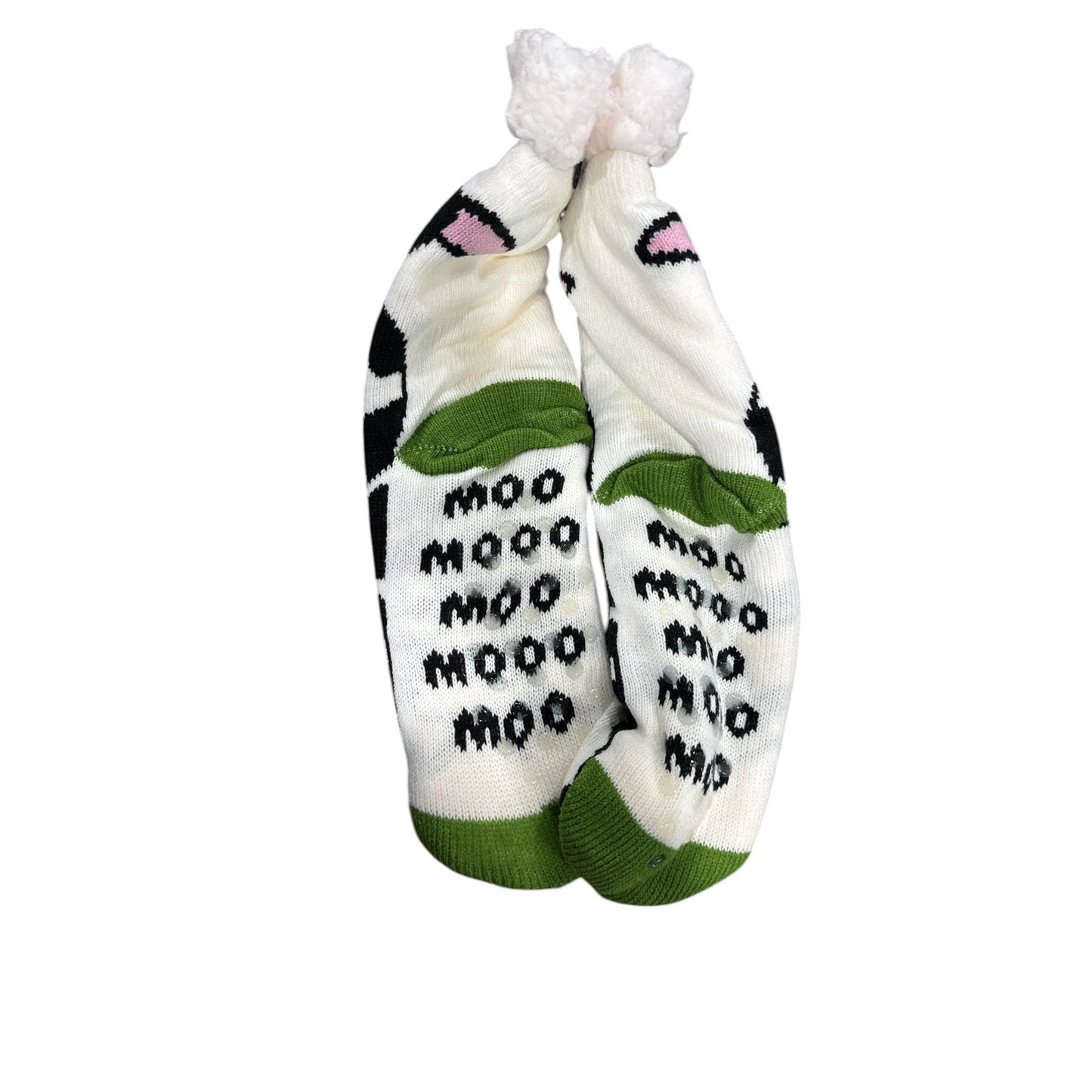 Sherpa-Lined Cow-Themed Non-Slip Cozy Socks One Size Soft & Warm Fun Farm Animal Design By Cozy Moments