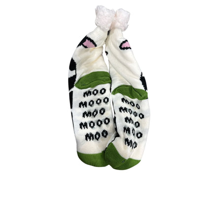 Sherpa-Lined Cow-Themed Non-Slip Cozy Socks One Size Soft & Warm Fun Farm Animal Design By Cozy Moments