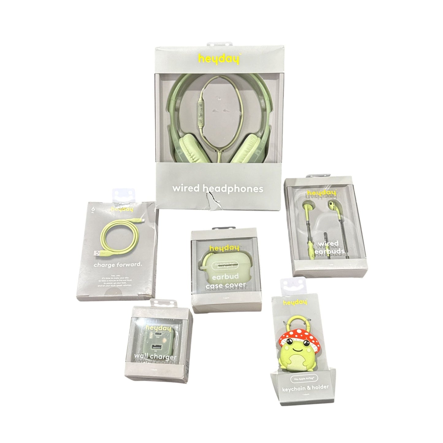 Heyday Wired Headphones, Wired Earbuds, 6 Ft Lightning Cable, Wall Charger, Earbud Case Cover & AirTag Holder Bundle