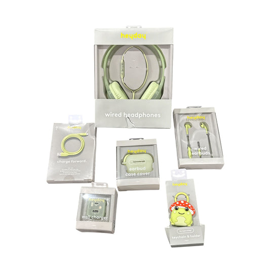 Heyday Wired Headphones, Wired Earbuds, 6 Ft Lightning Cable, Wall Charger, Earbud Case Cover & AirTag Holder Bundle