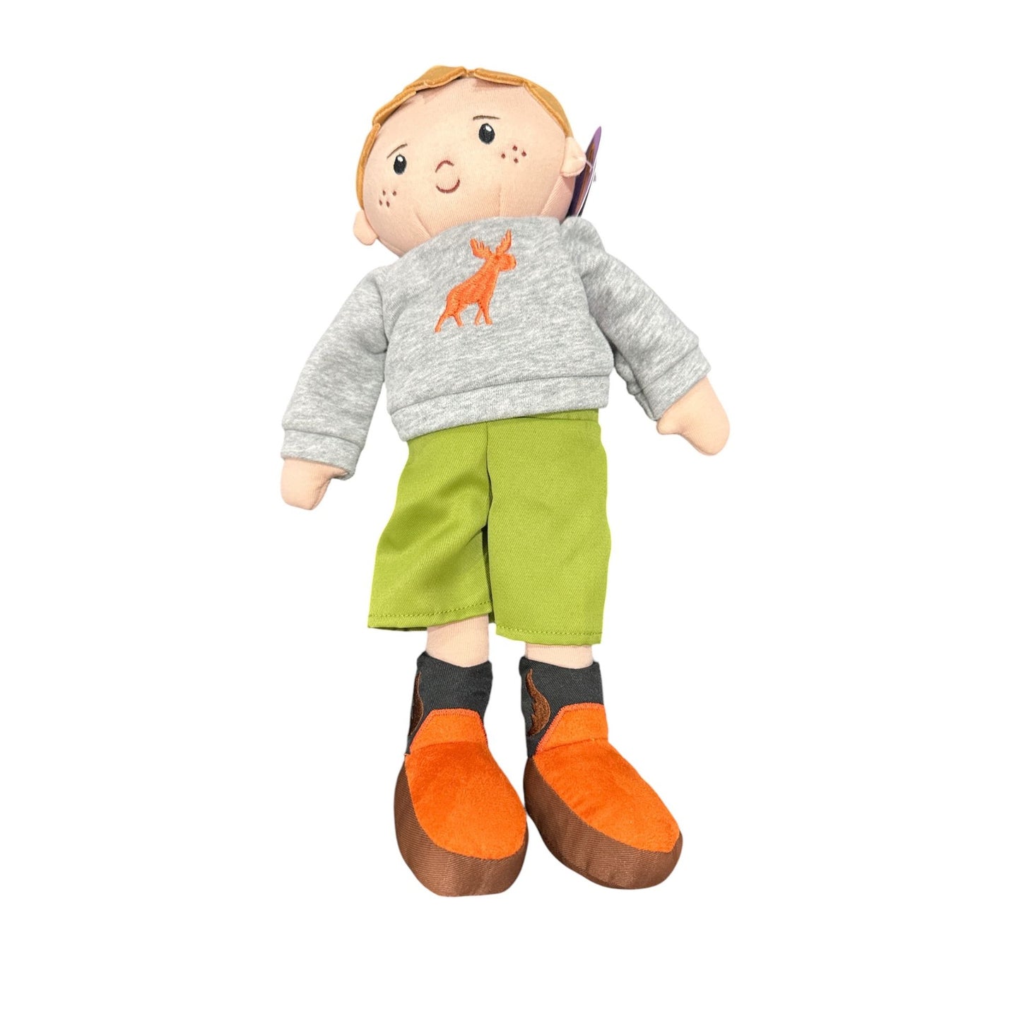 Giggle Scape 15" Soft Plush Doll With Moose Sweater & Green Shorts For Kids