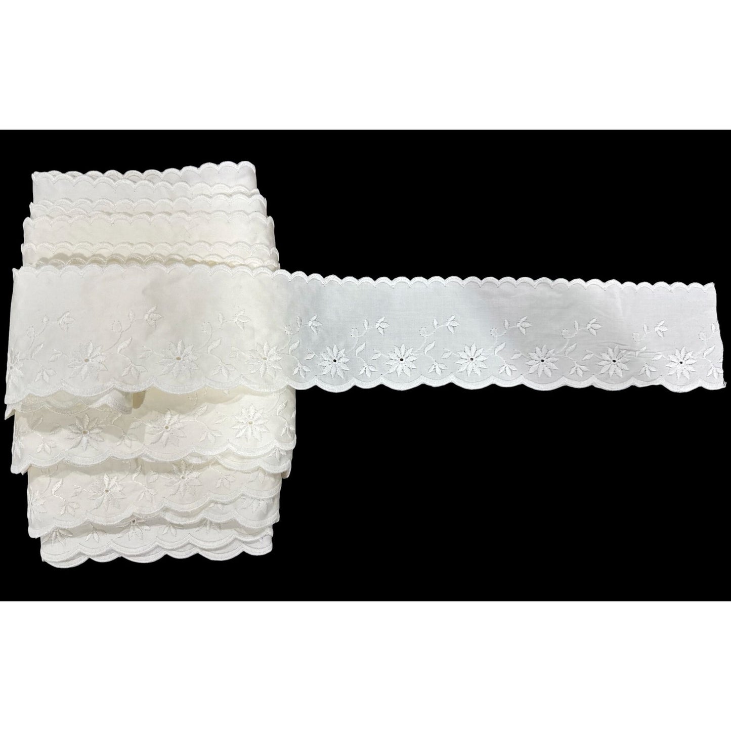 Ivory Embroidered Floral Eyelet Trim 3" Wide Scalloped Edge Sewing Crafts 15 Yards