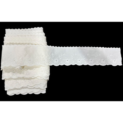 Ivory Embroidered Floral Eyelet Trim 3" Wide Scalloped Edge Sewing Crafts 15 Yards