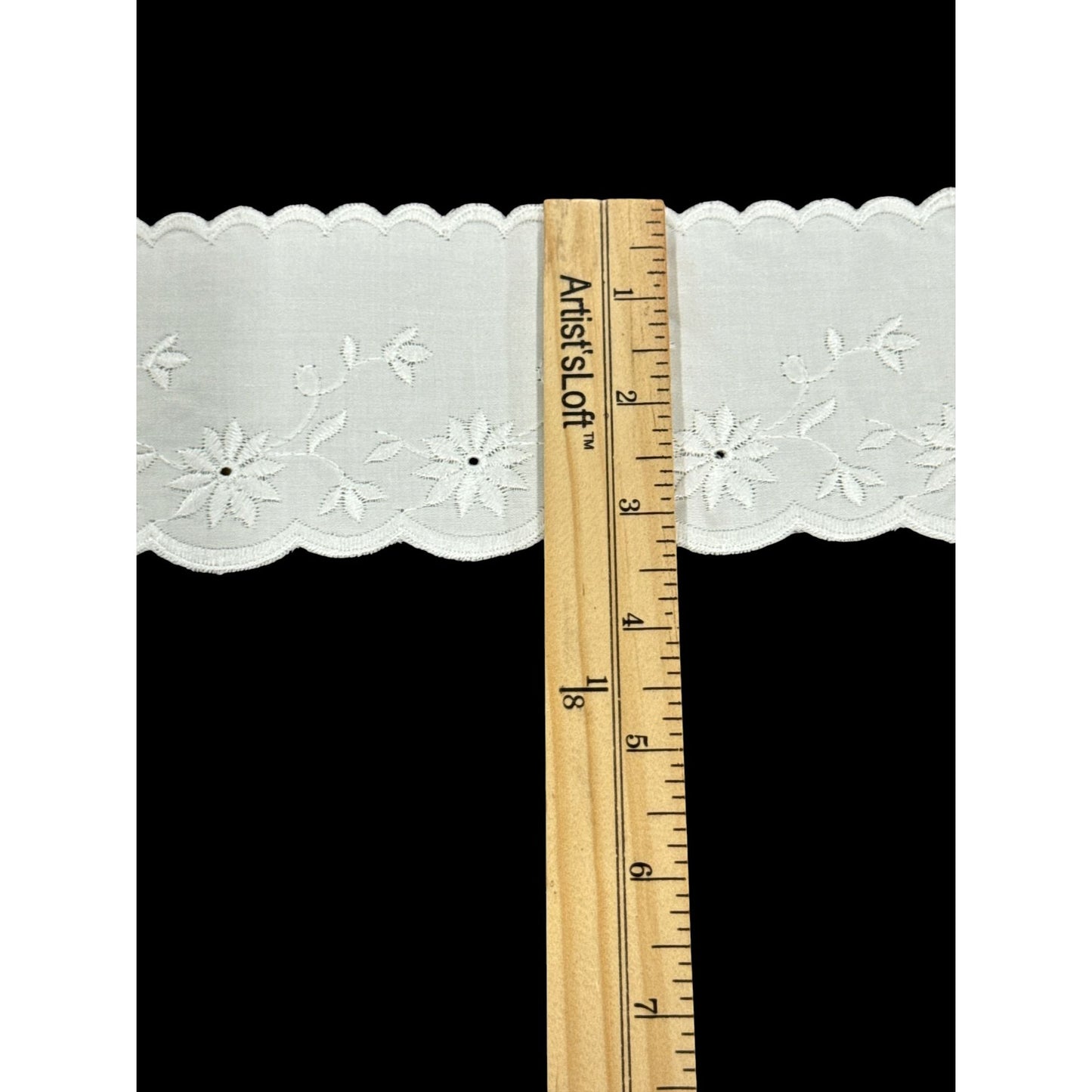 Ivory Embroidered Floral Eyelet Trim 3" Wide Scalloped Edge Sewing Crafts 15 Yards