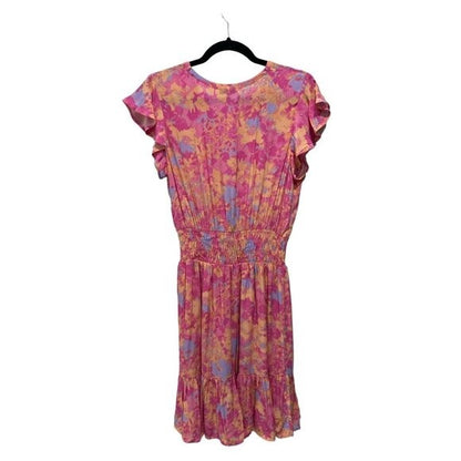 Rails Women’s Pink & Orange Floral Smocked Waist Dress With Flutter Sleeves Size S