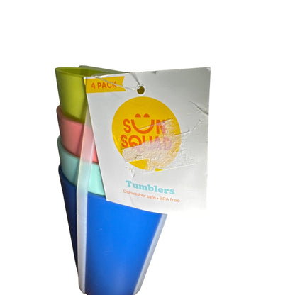 Sun Squad Set of 3 Multicolor BPA-Free Plastic Tumblers 12-Pack Dishwasher Safe 11.5 oz