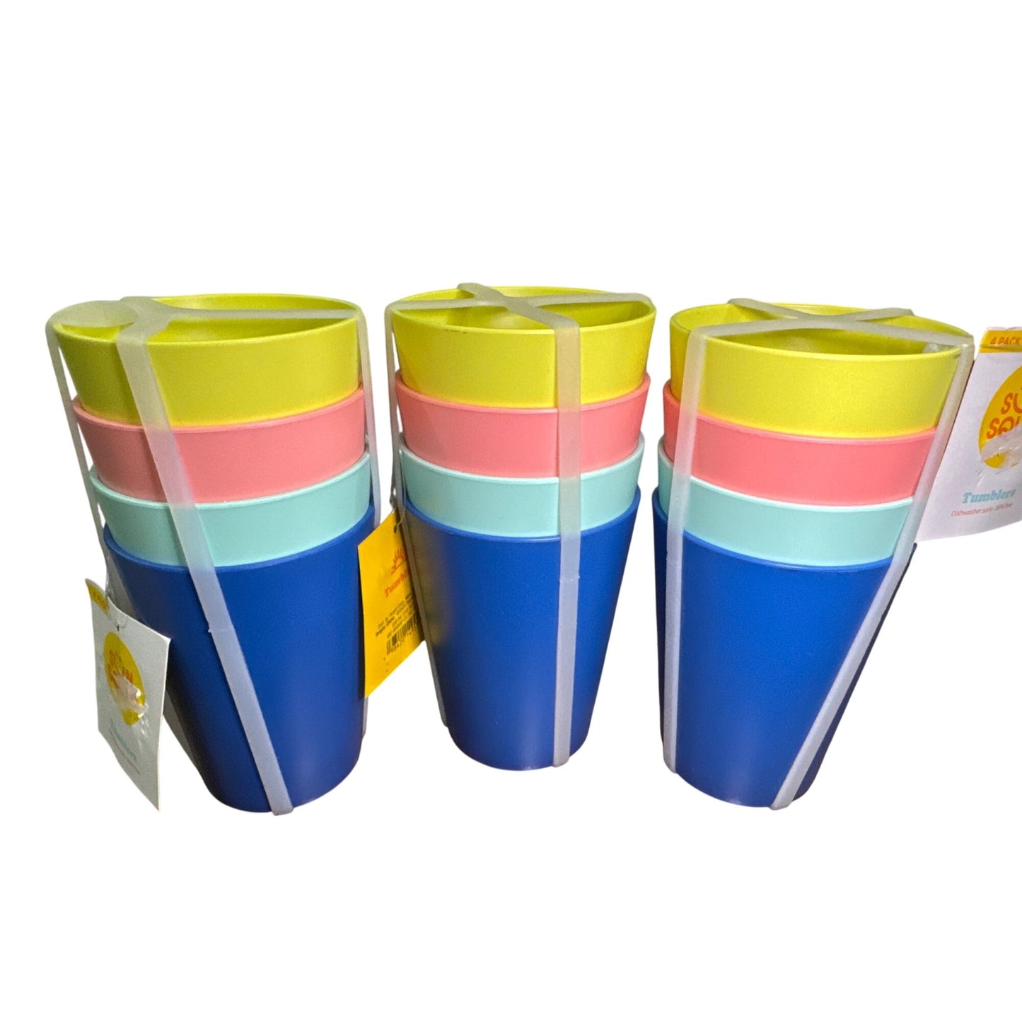 Sun Squad Set of 3 Multicolor BPA-Free Plastic Tumblers 12-Pack Dishwasher Safe 11.5 oz