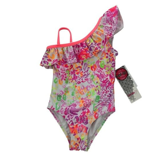 Kensie Girl Toddler Girls One-Shoulder Ruffle Swimsuit Neon Floral Print UPF 50 18M