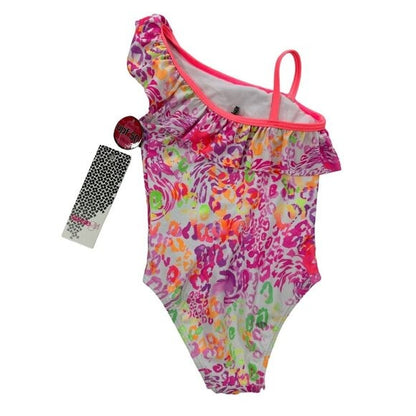 Kensie Girl Toddler Girls One-Shoulder Ruffle Swimsuit Neon Floral Print UPF 50 18M