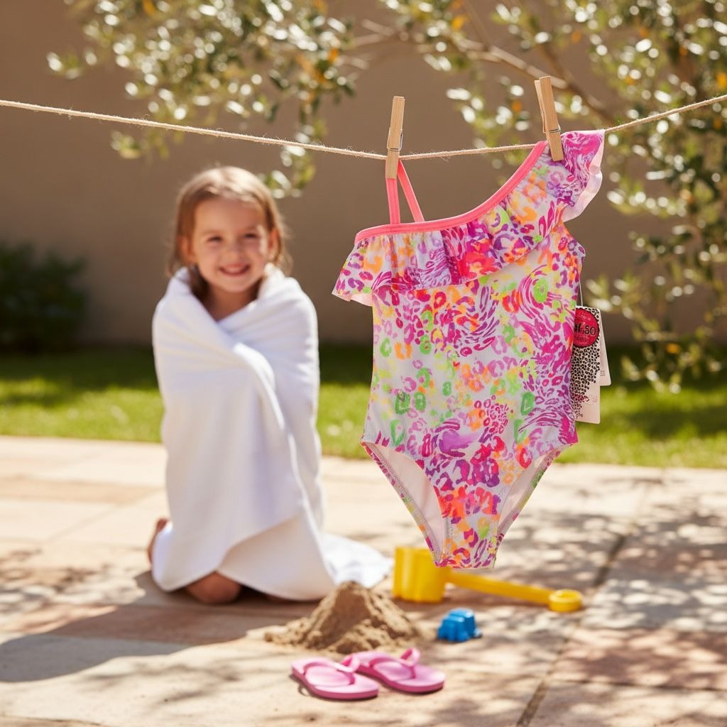 Kensie Girl Toddler Girls One-Shoulder Ruffle Swimsuit Neon Floral Print UPF 50 18M