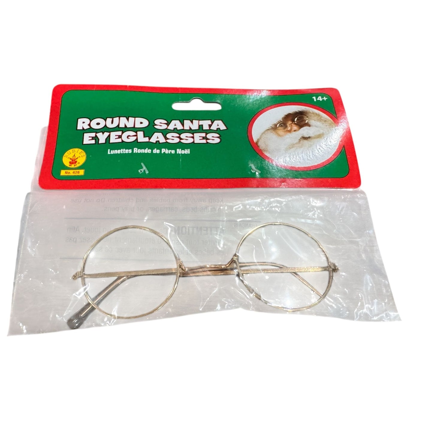 Round Santa Eyeglasses Costume Accessory For Adults & Teens Gold Frame
